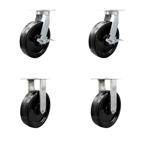 Service Caster 10'' Extra Heavy Duty Phenolic Wheel Swivel Caster Set 2 Brakes 2 Rigid, 4PK CRAN-SCC-KP92S1030-PHR-SLB-2-R-2